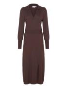 Vicomfy L/S Collar Rib Knit Dress - Noos Knælang Kjole Brown Vila