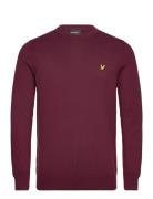 Cotton Merino Crew Neck Jumper Tops Knitwear Round Necks Burgundy Lyle...