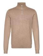 Ecovero Half Zip L/S Knit Tops Knitwear Half Zip Jumpers Beige Lindber...