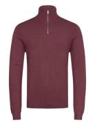 Ecovero Half Zip L/S Knit Tops Knitwear Half Zip Jumpers Burgundy Lind...