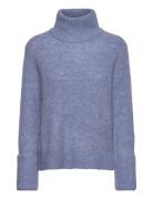 Slfsia Ras Ls Knit High Neck Tops Knitwear Turtleneck Blue Selected Fe...