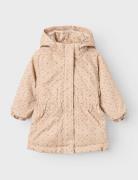 Nmfgerda Padded Long Jacket Aop Fo Lil Foret Jakke Beige Lil'Atelier