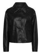 Leather-Effect Jacket With Pockets Læderjakke Skindjakke Black Mango