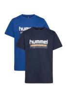 Hmltukas T-Shirt S/S 2-Pack Tops T-Kortærmet Skjorte Blue Hummel