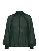 Esme High Collar Structured Blouse Tops Blouses Long-sleeved Green Bub...