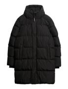 Hooded Sports Puffer Mid Jkt Uldfrakke Frakke Black Superdry