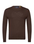 Slim Fit Washable Wool V-Neck Sweater Tops Knitwear V-necks Brown Polo...