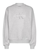 Chenille Monologo Crewneck Tops Sweatshirts & Hoodies Sweatshirts Grey...