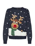 Vmsnowy Deer Ls O-Neck Xmas Tops Knitwear Jumpers Navy Vero Moda