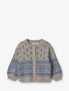 Jacquard Cardigan Vikki Tops Knitwear Cardigans Grey Wheat