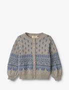 Jacquard Cardigan Vikki Tops Knitwear Cardigans Grey Wheat