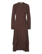 Viscose Jacquard Midi Wrap Dress Knælang Kjole Brown Scotch & Soda