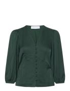 Slfjyline 3/4 Butt D Satin Top B Tops Blouses Long-sleeved Green Selec...