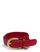 Charm Crosshatch Leather Belt Bælte Red Lauren Ralph Lauren