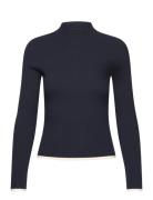 Ribbed Sweater With Perkins Neck Tops Knitwear Jumpers Navy Mango