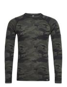 Camo Merino Wool Crew Sport Base Layer Tops Green Bula