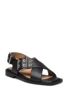 Feminine Buckle Designers Sandals Flat Black Ganni