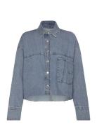 Denim Overshirt With Frayed Hem Tops Shirts Denim Shirts Blue Mango