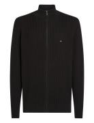 Herringb Structure Zip Thru Tops Knitwear Full Zip Jumpers Black Tommy...