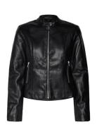 Leather-Effect Biker Jacket Læderjakke Skindjakke Black Mango