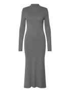 Perkins-Neck Knitted Dress Knælang Kjole Grey Mango