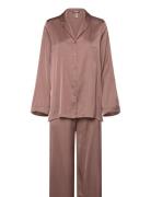 Pyjama Long Sleeve Satin Pyjamas Nattøj Brown Lindex