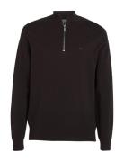 Waffle Texture Q-Zip Tops Knitwear Half Zip Jumpers Black Calvin Klein