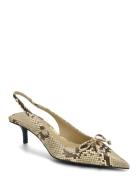 Snake-Effect Kitten Shoes Shoes Sling Backs Heeled Slingbacks Beige Ma...