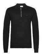 Ecovero L/S Zip Polo Tops Knitwear Long Sleeve Knitted Polos Black Lin...