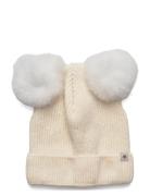 Hat Knit W. Alpaca Pompoms Accessories Headwear Balaclava Cream Huttel...