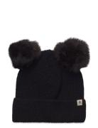 Hat Knit W. Alpaca Pompoms Accessories Headwear Balaclava Black Huttel...