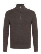 Knitted Sweater With Perkins Neck Tops Knitwear Half Zip Jumpers Brown...