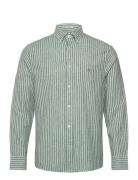 Reg Cotton Linen Stripe Shirt Tops Shirts Linen Shirts Green GANT