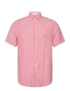 Reg Cotton Linen Stripe Ss Shirt Tops Shirts Linen Shirts Red GANT