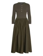 Henley-Bodice Dress Maxikjole Festkjole Khaki Green Polo Ralph Lauren