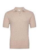 Federico Tops Knitwear Short Sleeve Knitted Polos Beige Reiss