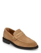 Slhcarter Suede Low Penny Loafer Loafers Flade Sko Beige Selected Homm...