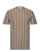 Striped Piqué Tee S/S Tops T-Kortærmet Skjorte Beige Lindbergh