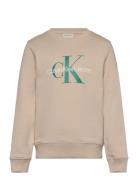 Ck Monogram Terry Cn Tops Sweatshirts & Hoodies Sweatshirts Beige Calv...