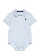 Soft Cotton Polo Bodysuit Bodies Short-sleeved Blue Ralph Lauren Baby