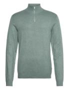 Ecovero Half Zip L/S Knit Tops Knitwear Half Zip Jumpers Green Lindber...