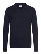 Ecovero L/S V-Neck Polo Tops Knitwear V-necks Navy Lindbergh