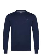 Cotton Silk Crew Tops Knitwear Round Necks Navy Hackett London