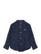 Linen Shirt Tops Shirts Short-sleeved Shirts Navy Ralph Lauren Kids