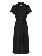 Ess Linen S/S Midi Shirt Dress Knælang Kjole Black Tommy Hilfiger