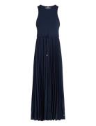 Rib Tank Pleated Dress Midi Ns Knælang Kjole Navy Tommy Hilfiger