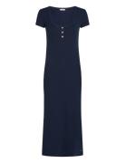 Slim Henley Gold Btn Dress Maxikjole Festkjole Navy Tommy Hilfiger