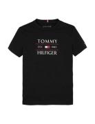 Tommy Flag Hilfiger Reg Tee Ss Tops T-Kortærmet Skjorte Black Tommy Hi...