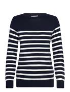 Fine Knit Striped Boat Neck Tops Knitwear Jumpers Navy GANT