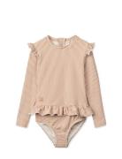 Sille Baby Seersucker Swimsuit Badedragt Badetøj Pink Liewood